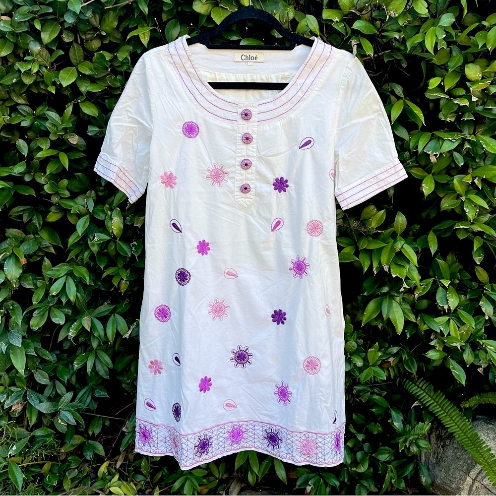RARE Chloé Embroidered White Shirt Mini Dress